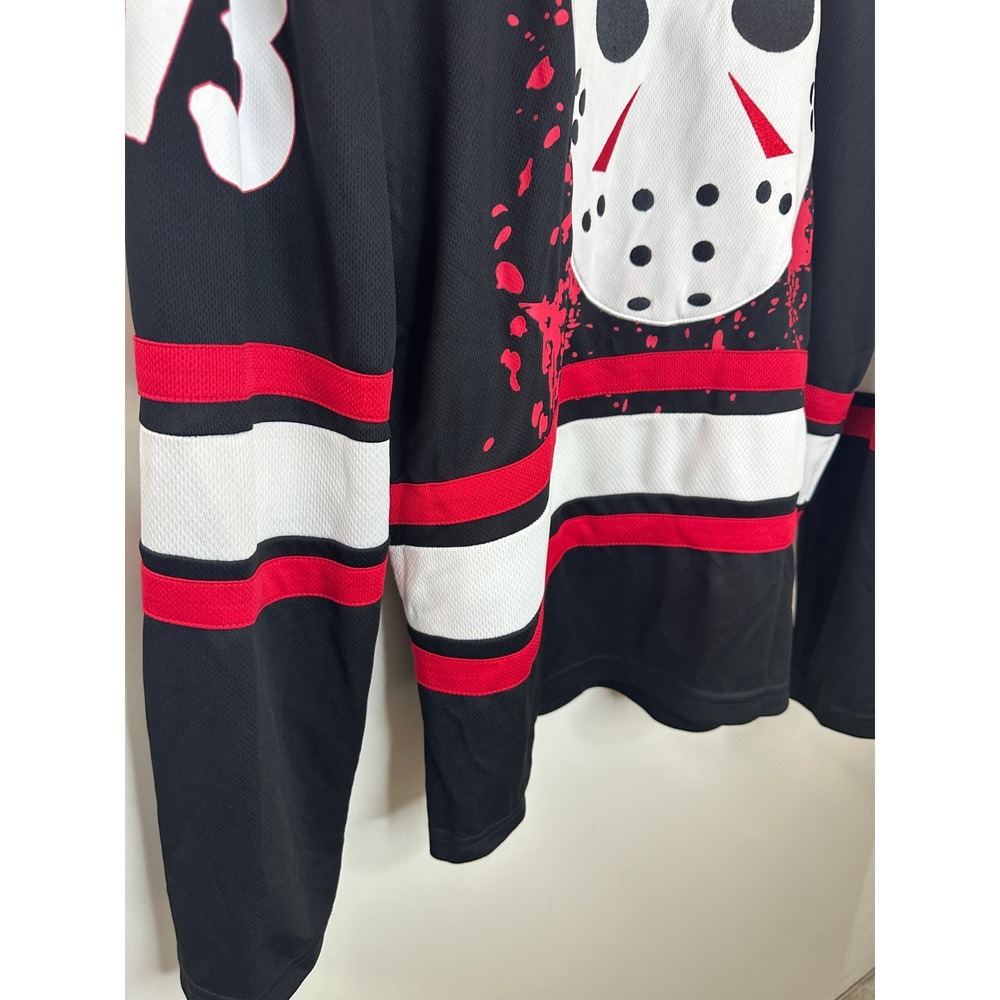 Friday the 13th Jason Voorhees Hockey Jersey Black Red Large 13 Horror Movie - Picture 3 of 10